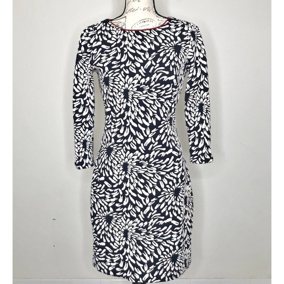 BELLE BADGLEY MISCHKA Blue/White Floral Stretch Textured Knit Dress size 4 - Picture 1 of 11
